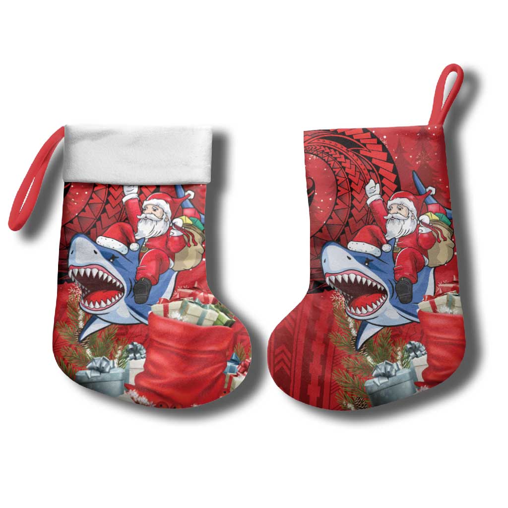 Funny Santa Riding Shark Christmas Stocking Polynesian Tribal Christmas Spirit - Polynesian Pride