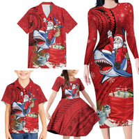 Funny Santa Riding Shark Family Matching Long Sleeve Bodycon Dress and Hawaiian Shirt Polynesian Tribal Christmas Spirit LT9 - Polynesian Pride