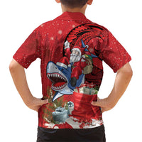 Funny Santa Riding Shark Family Matching Mermaid Dress and Hawaiian Shirt Polynesian Tribal Christmas Spirit LT9 - Polynesian Pride
