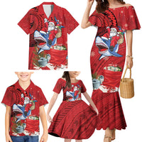 Funny Santa Riding Shark Family Matching Mermaid Dress and Hawaiian Shirt Polynesian Tribal Christmas Spirit LT9 - Polynesian Pride