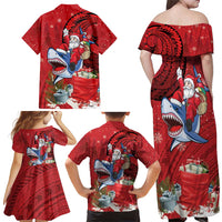 Funny Santa Riding Shark Family Matching Off Shoulder Maxi Dress and Hawaiian Shirt Polynesian Tribal Christmas Spirit LT9 - Polynesian Pride
