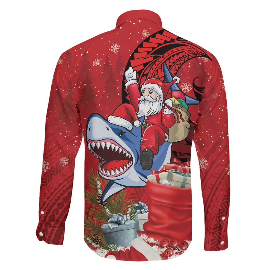 Funny Santa Riding Shark Family Matching Off Shoulder Maxi Dress and Hawaiian Shirt Polynesian Tribal Christmas Spirit LT9 - Polynesian Pride
