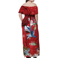 Funny Santa Riding Shark Family Matching Off Shoulder Maxi Dress and Hawaiian Shirt Polynesian Tribal Christmas Spirit LT9 - Polynesian Pride