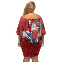 Funny Santa Riding Shark Family Matching Off Shoulder Short Dress and Hawaiian Shirt Polynesian Tribal Christmas Spirit LT9 - Polynesian Pride