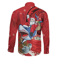Funny Santa Riding Shark Family Matching Short Sleeve Bodycon Dress and Hawaiian Shirt Polynesian Tribal Christmas Spirit LT9 - Polynesian Pride