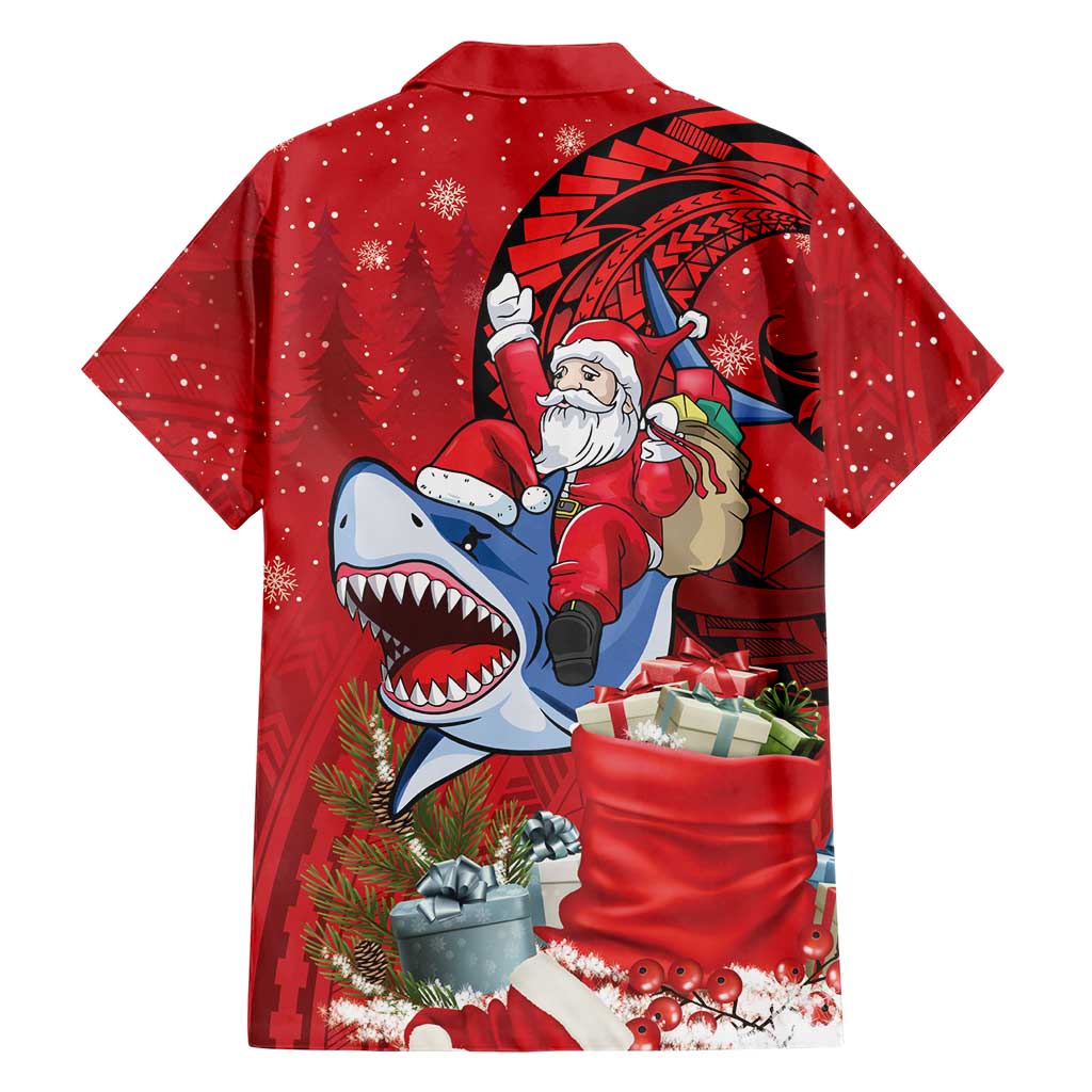 Funny Santa Riding Shark Family Matching Summer Maxi Dress and Hawaiian Shirt Polynesian Tribal Christmas Spirit LT9 - Polynesian Pride