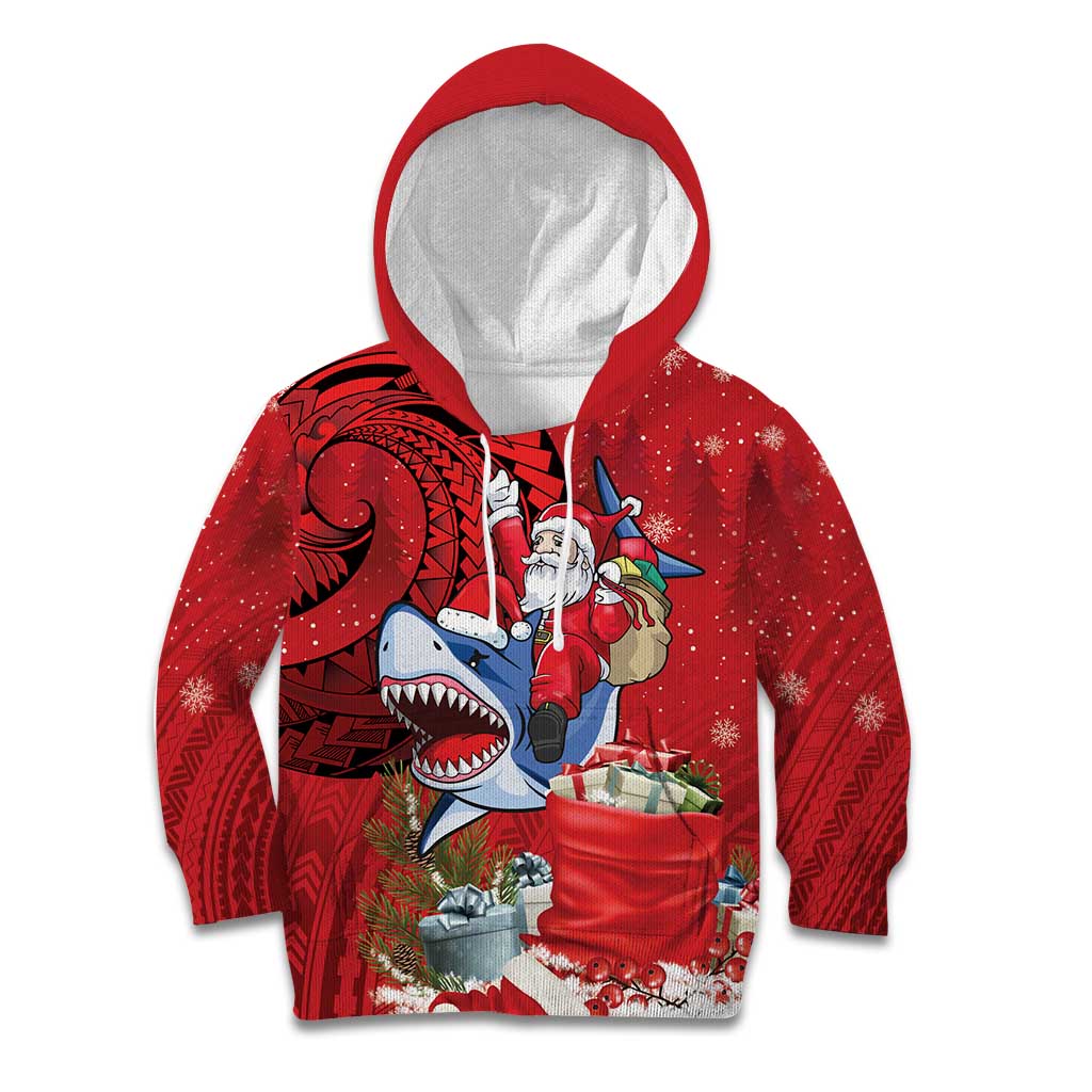 Funny Santa Riding Shark Kid Hoodie Polynesian Tribal Christmas Spirit - Polynesian Pride