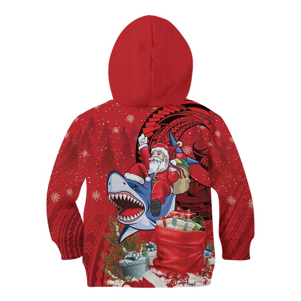 Funny Santa Riding Shark Kid Hoodie Polynesian Tribal Christmas Spirit LT9 - Polynesian Pride