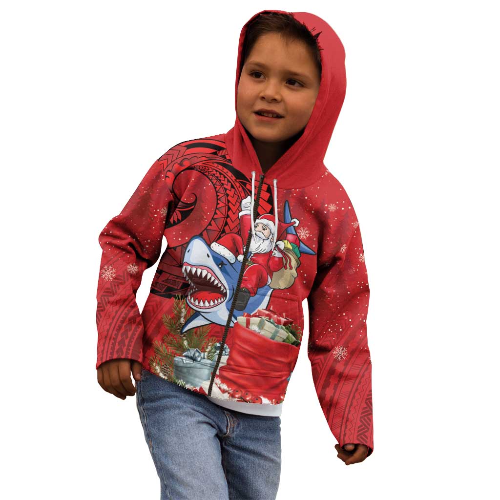 Funny Santa Riding Shark Kid Hoodie Polynesian Tribal Christmas Spirit LT9 - Polynesian Pride