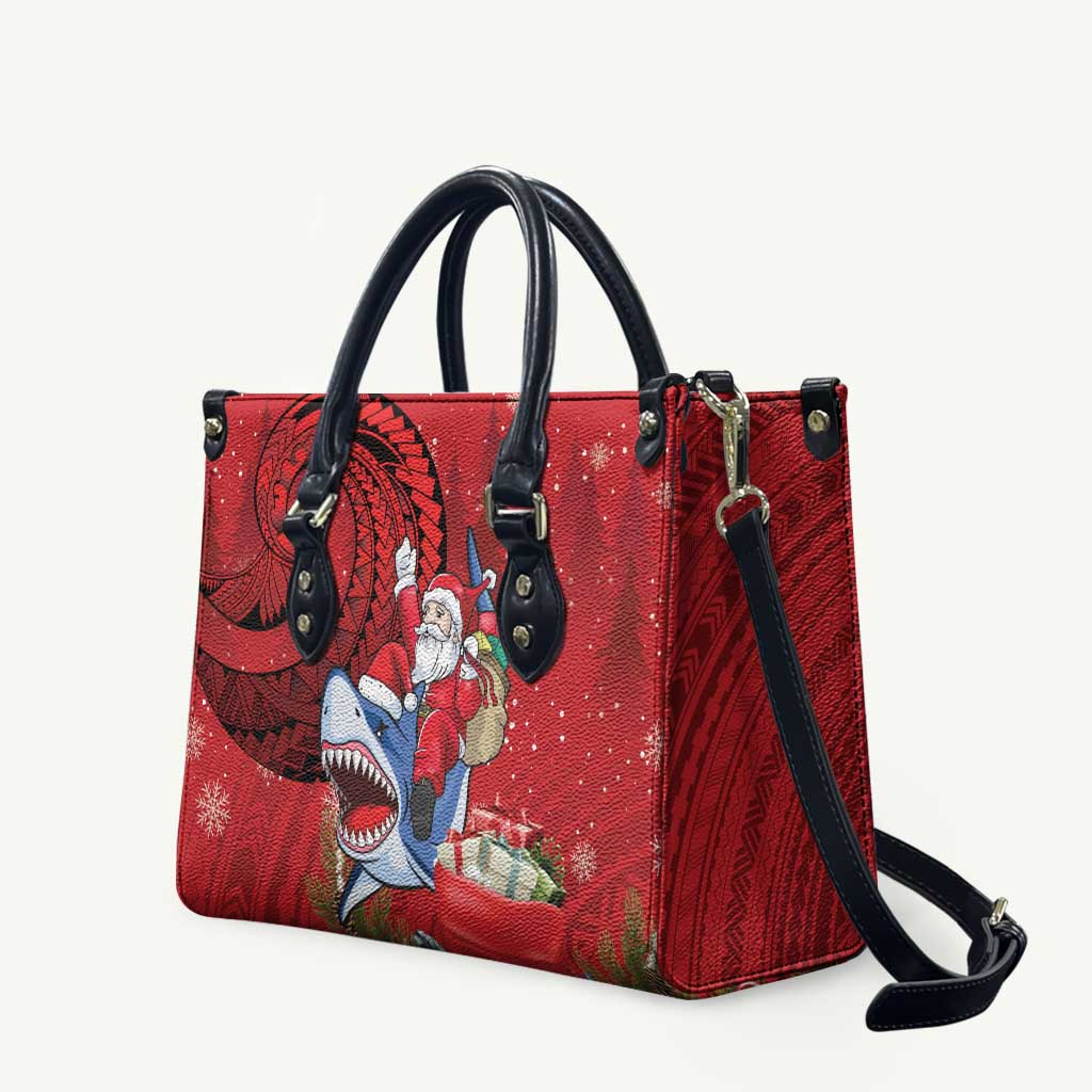 Funny Santa Riding Shark Leather Bag Polynesian Tribal Christmas Spirit - Polynesian Pride