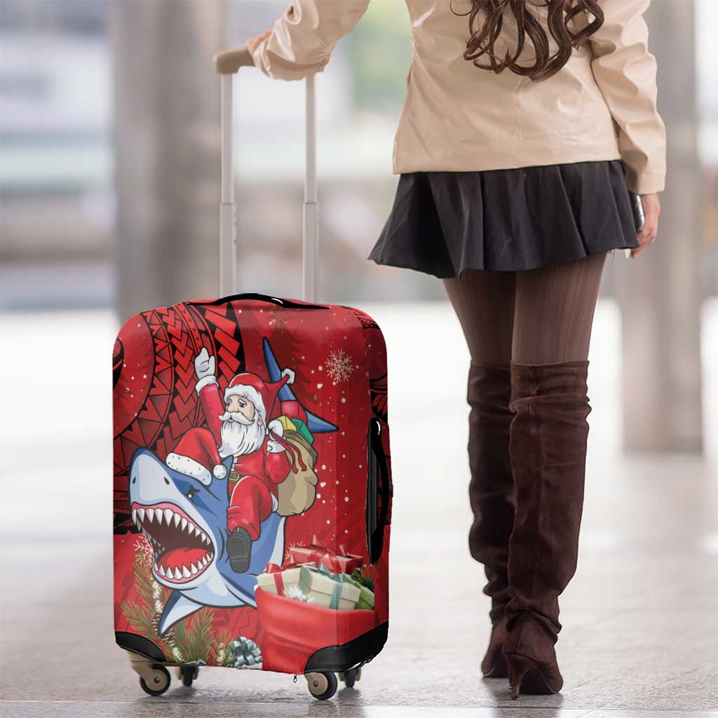 Funny Santa Riding Shark Luggage Cover Polynesian Tribal Christmas Spirit - Polynesian Pride