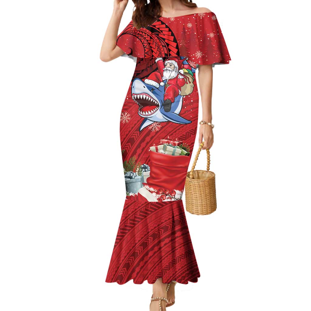 Funny Santa Riding Shark Mermaid Dress Polynesian Tribal Christmas Spirit - Polynesian Pride