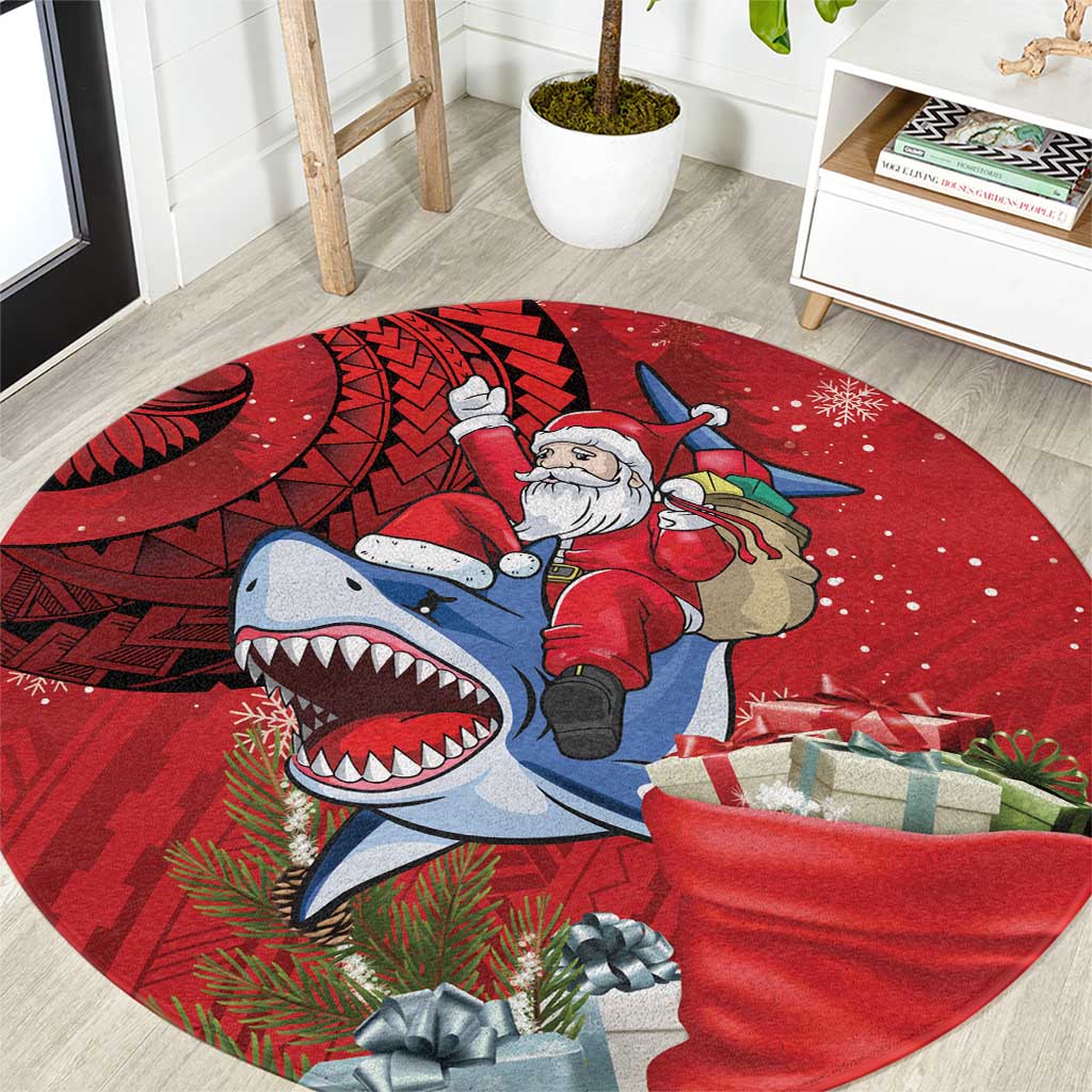 Funny Santa Riding Shark Round Carpet Polynesian Tribal Christmas Spirit LT9 Red - Polynesian Pride