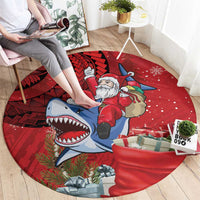 Funny Santa Riding Shark Round Carpet Polynesian Tribal Christmas Spirit LT9 - Polynesian Pride