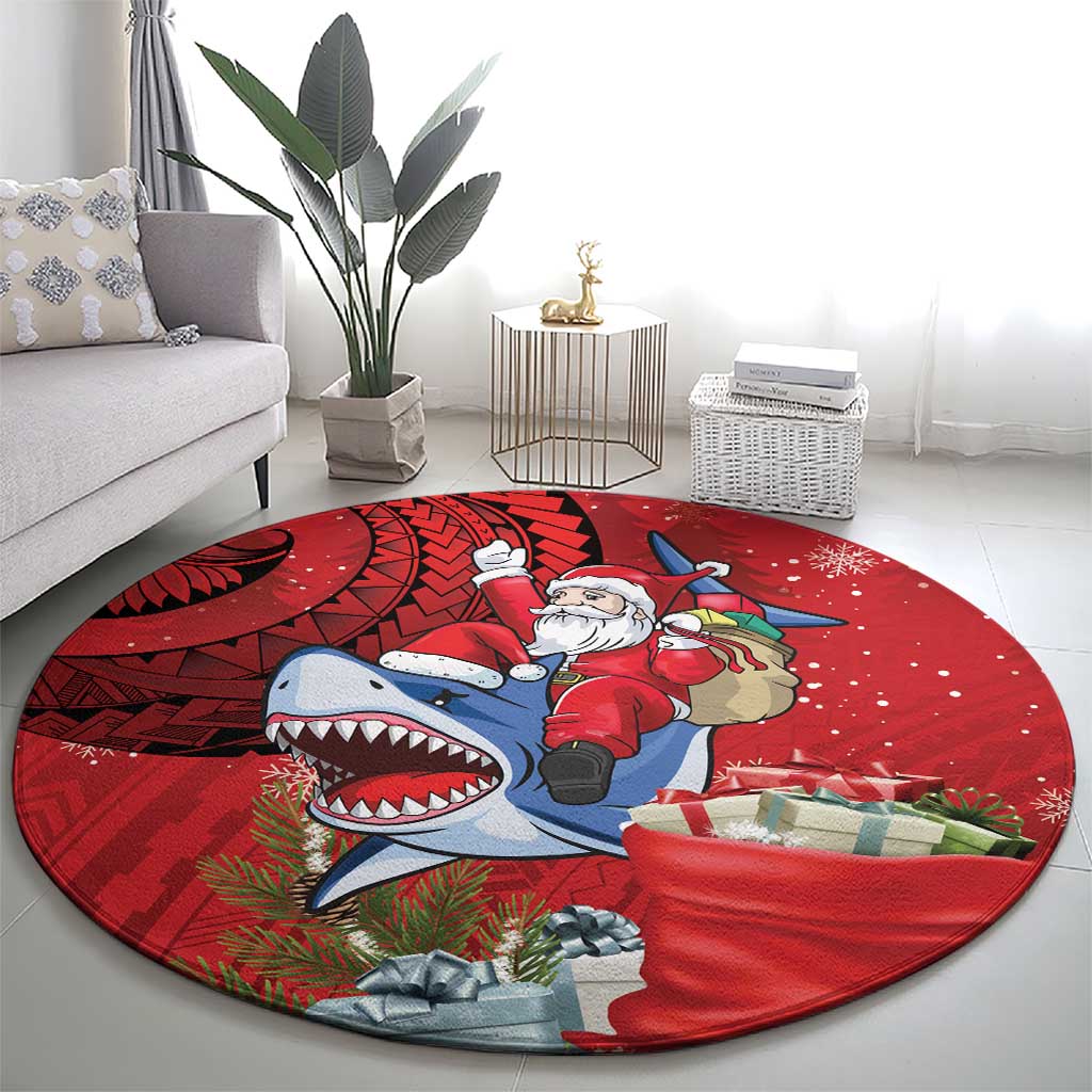 Funny Santa Riding Shark Round Carpet Polynesian Tribal Christmas Spirit LT9 - Polynesian Pride