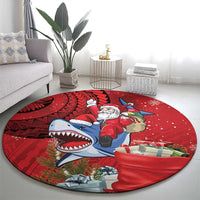 Funny Santa Riding Shark Round Carpet Polynesian Tribal Christmas Spirit LT9 - Polynesian Pride