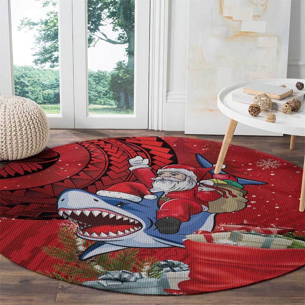 Funny Santa Riding Shark Round Carpet Polynesian Tribal Christmas Spirit LT9 - Polynesian Pride