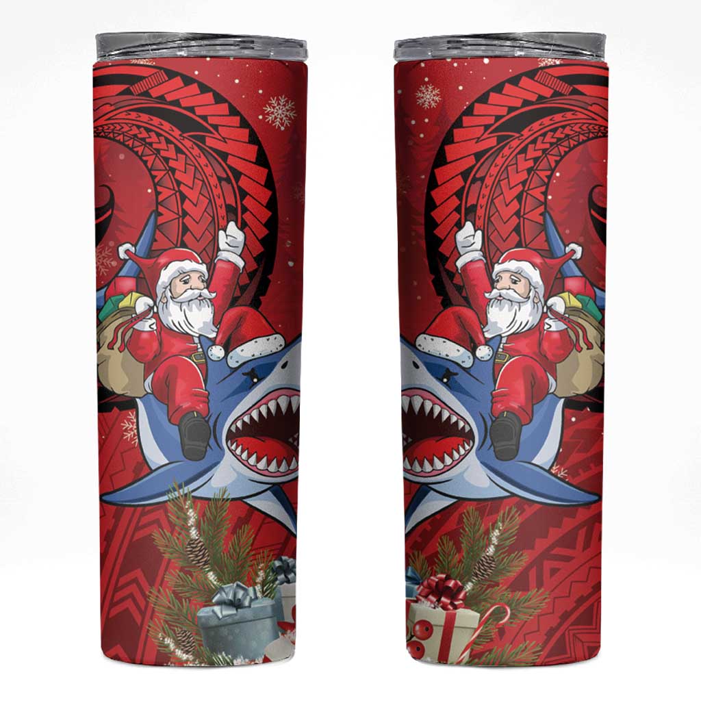 Funny Santa Riding Shark Skinny Tumbler Polynesian Tribal Christmas Spirit LT9 Red - Polynesian Pride