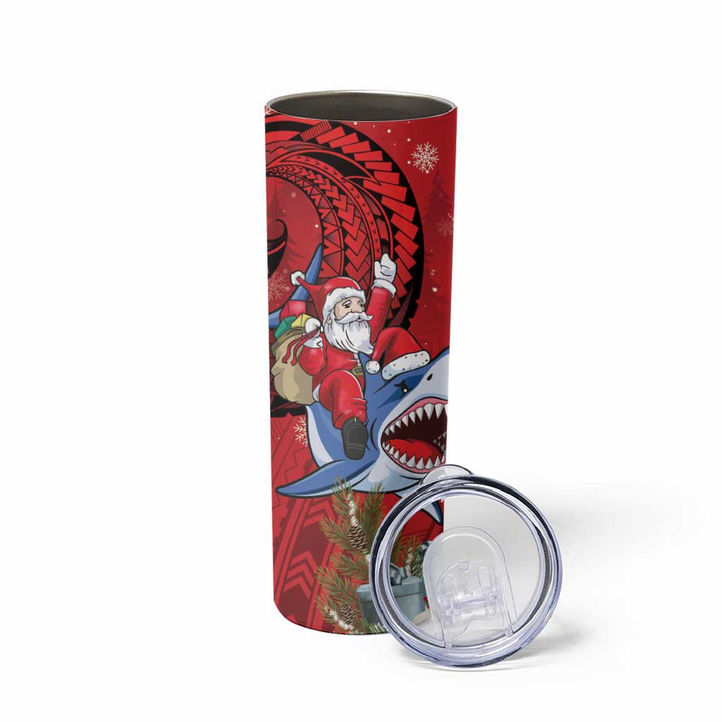Funny Santa Riding Shark Skinny Tumbler Polynesian Tribal Christmas Spirit LT9 - Polynesian Pride