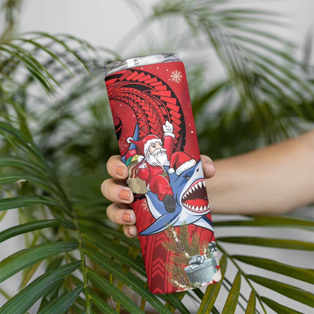 Funny Santa Riding Shark Skinny Tumbler Polynesian Tribal Christmas Spirit LT9 - Polynesian Pride