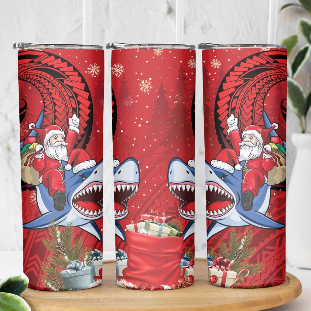 Funny Santa Riding Shark Skinny Tumbler Polynesian Tribal Christmas Spirit LT9 - Polynesian Pride