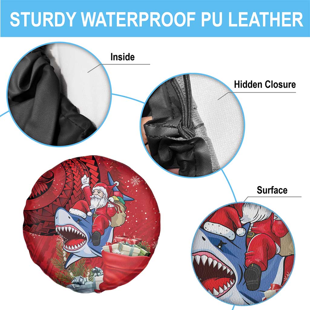 Funny Santa Riding Shark Spare Tire Cover Polynesian Tribal Christmas Spirit - Polynesian Pride