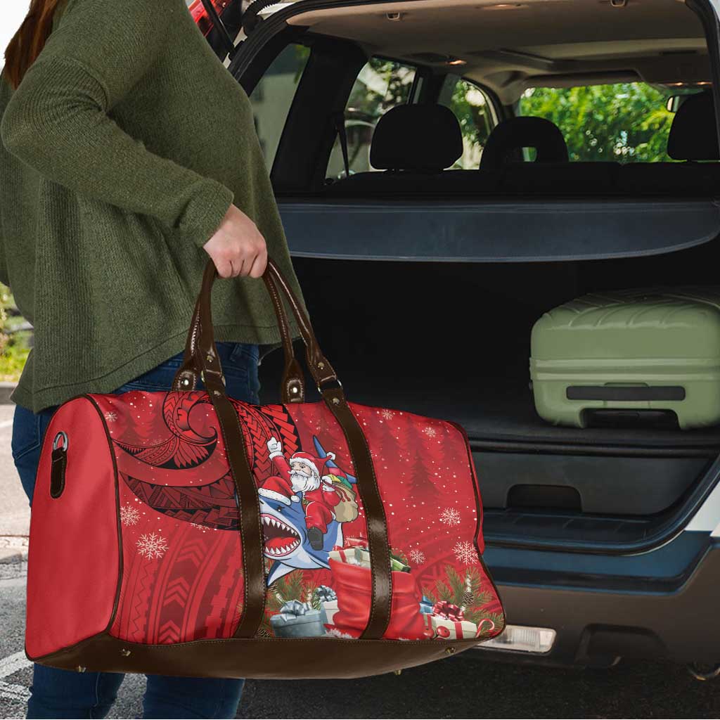 Funny Santa Riding Shark Travel Bag Polynesian Tribal Christmas Spirit - Polynesian Pride