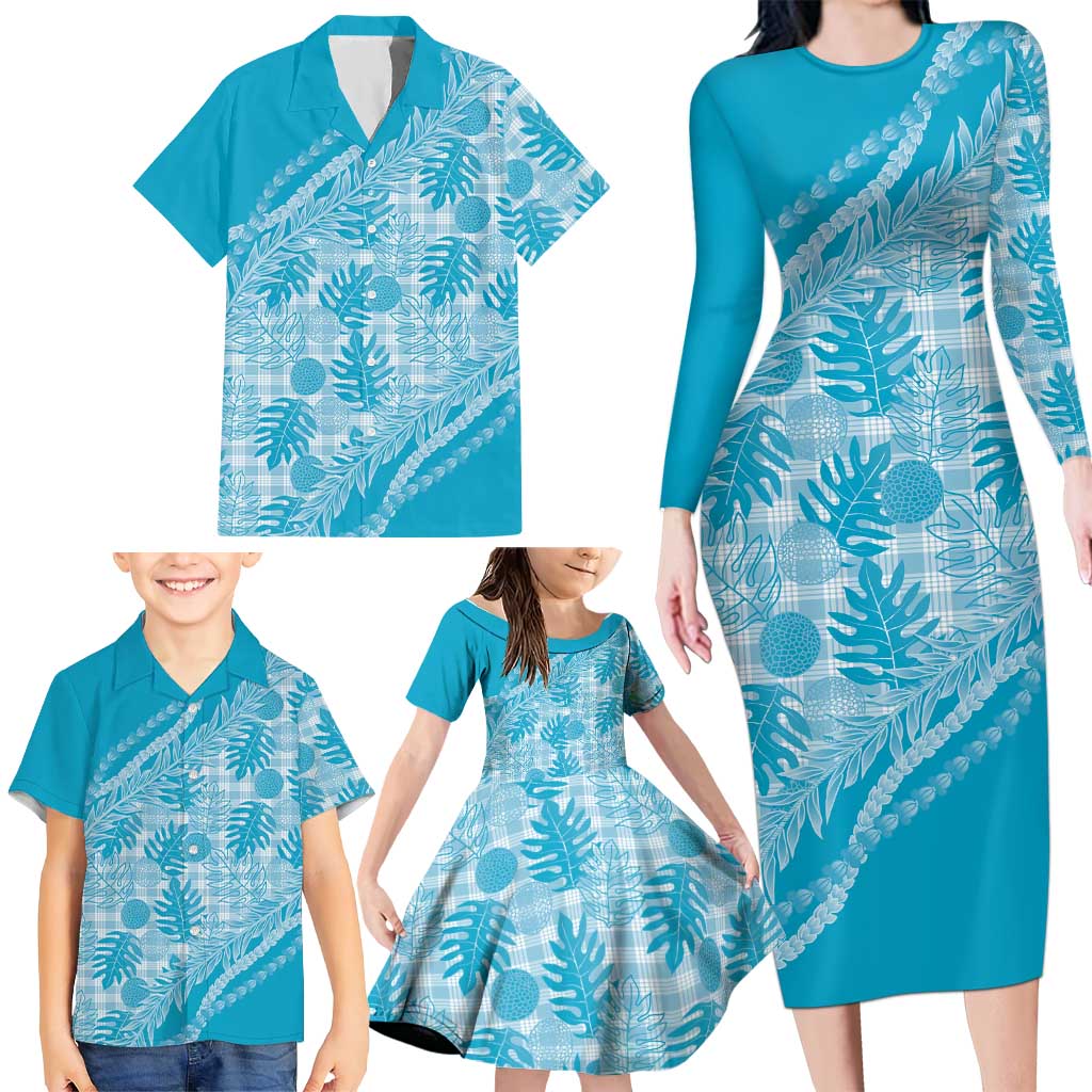 Hawaii Breadfruit Palaka Family Matching Long Sleeve Bodycon Dress and Hawaiian Shirt Polu Maile Lei LT9 - Polynesian Pride