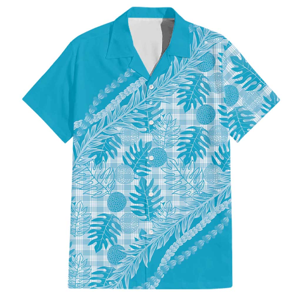 Hawaii Breadfruit Palaka Family Matching Long Sleeve Bodycon Dress and Hawaiian Shirt Polu Maile Lei LT9 Dad's Shirt - Short Sleeve Blue - Polynesian Pride