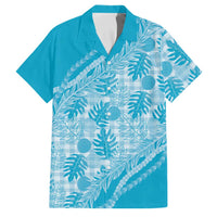 Hawaii Breadfruit Palaka Family Matching Off Shoulder Short Dress and Hawaiian Shirt Polu Maile Lei LT9 Dad's Shirt - Short Sleeve Blue - Polynesian Pride