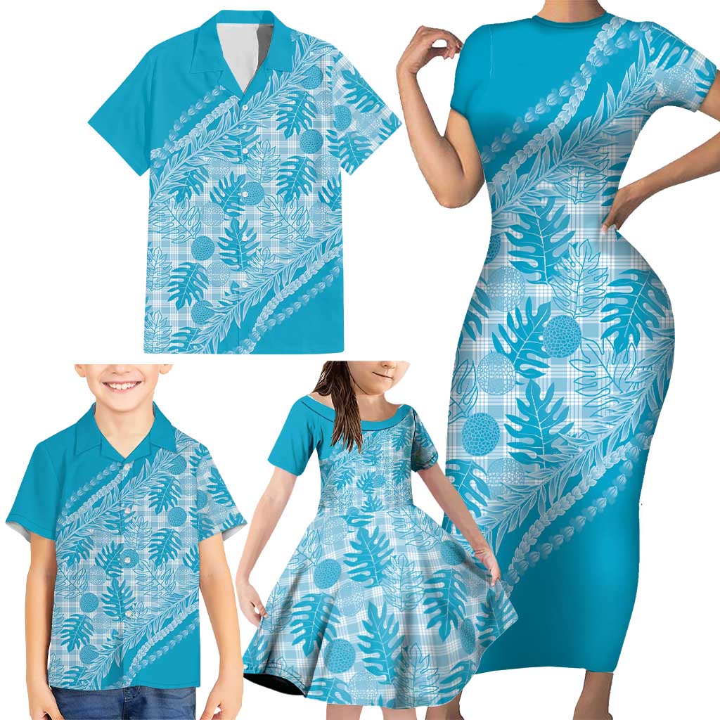 Hawaii Breadfruit Palaka Family Matching Short Sleeve Bodycon Dress and Hawaiian Shirt Polu Maile Lei - Polynesian Pride