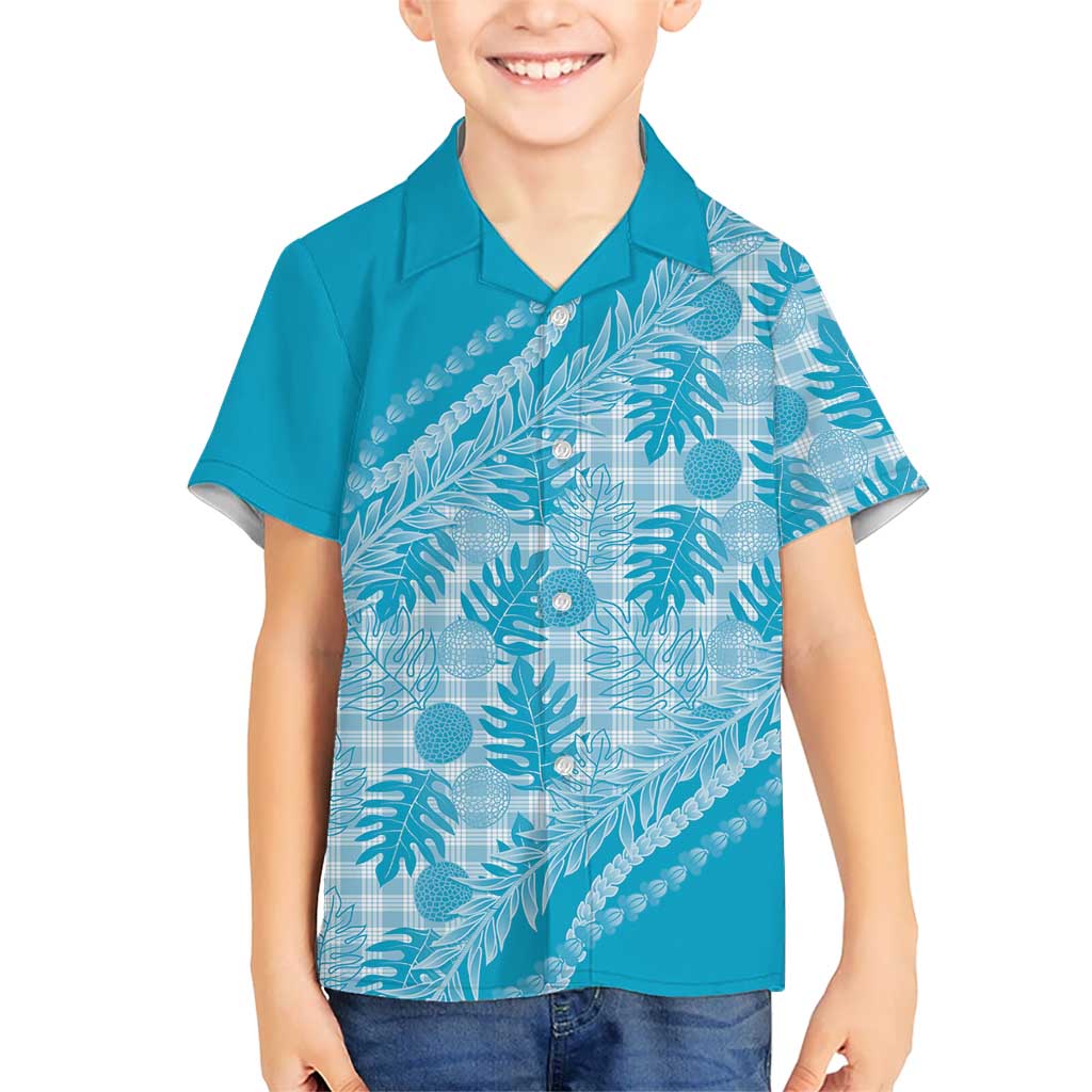 Hawaii Breadfruit Palaka Family Matching Short Sleeve Bodycon Dress and Hawaiian Shirt Polu Maile Lei LT9 Son's Shirt Blue - Polynesian Pride