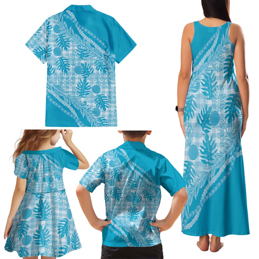 Hawaii Breadfruit Palaka Family Matching Tank Maxi Dress and Hawaiian Shirt Polu Maile Lei LT9 - Polynesian Pride