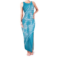 Hawaii Breadfruit Palaka Family Matching Tank Maxi Dress and Hawaiian Shirt Polu Maile Lei LT9 Mom's Dress Blue - Polynesian Pride