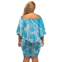 Hawaii Breadfruit Palaka Off Shoulder Short Dress Polu Maile Lei - Polynesian Pride