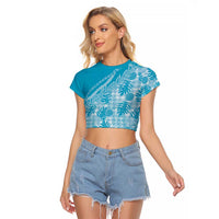 Hawaii Breadfruit Palaka Raglan Cropped T Shirt Polu Maile Lei - Polynesian Pride