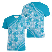 Hawaii Breadfruit Palaka Women V-Neck T-Shirt Polu Maile Lei - Polynesian Pride