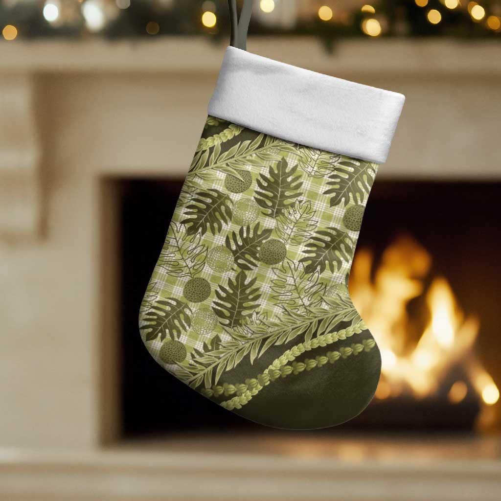 Hawaii Breadfruit Palaka Christmas Stocking Omaomao Maile Lei - Polynesian Pride