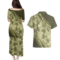 Hawaii Breadfruit Palaka Couples Matching Puletasi and Hawaiian Shirt Omaomao Maile Lei - Polynesian Pride