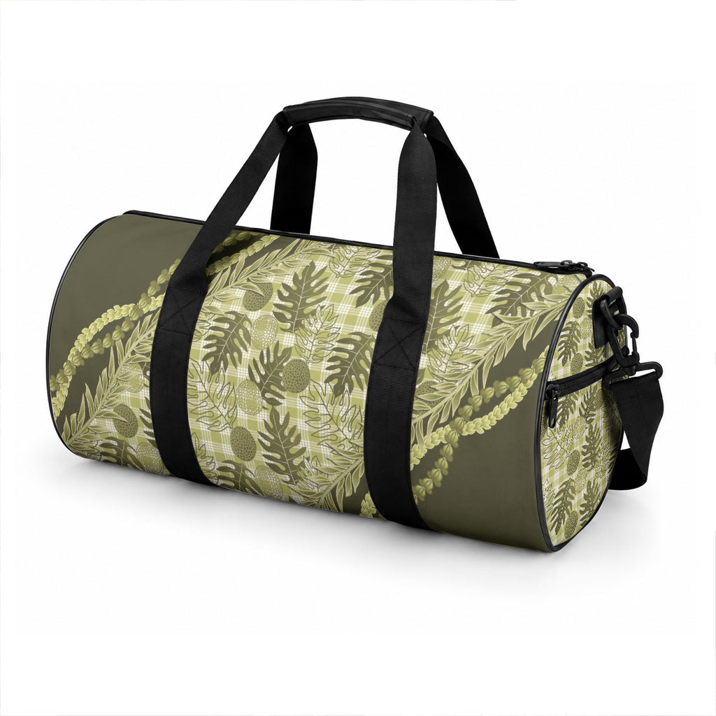Hawaii Breadfruit Palaka Duffle Bag Omaomao Maile Lei