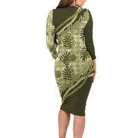 Hawaii Breadfruit Palaka Family Matching Long Sleeve Bodycon Dress and Hawaiian Shirt Omaomao Maile Lei LT9 - Polynesian Pride