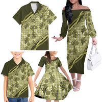 Hawaii Breadfruit Palaka Family Matching Off The Shoulder Long Sleeve Dress and Hawaiian Shirt Omaomao Maile Lei LT9 - Polynesian Pride