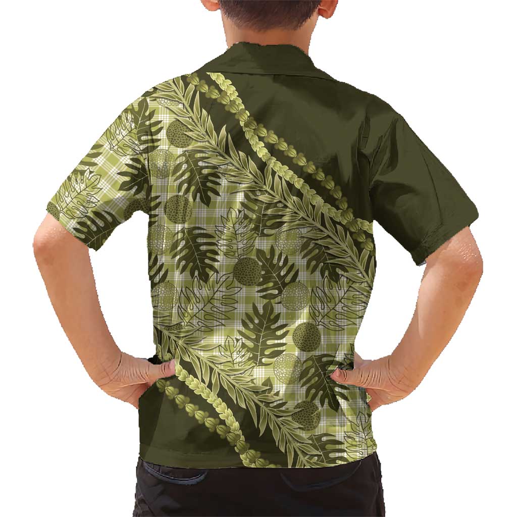 Hawaii Breadfruit Palaka Family Matching Off Shoulder Maxi Dress and Hawaiian Shirt Omaomao Maile Lei - Polynesian Pride