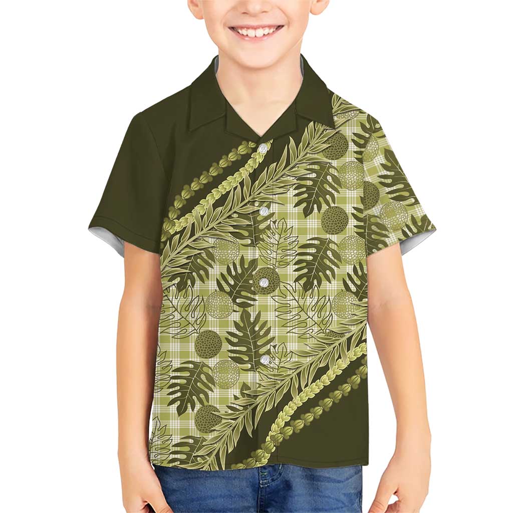 Hawaii Breadfruit Palaka Family Matching Off Shoulder Maxi Dress and Hawaiian Shirt Omaomao Maile Lei - Polynesian Pride