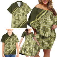 Hawaii Breadfruit Palaka Family Matching Off Shoulder Short Dress and Hawaiian Shirt Omaomao Maile Lei LT9 - Polynesian Pride