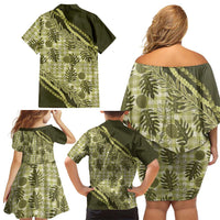 Hawaii Breadfruit Palaka Family Matching Off Shoulder Short Dress and Hawaiian Shirt Omaomao Maile Lei LT9 - Polynesian Pride