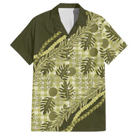 Hawaii Breadfruit Palaka Family Matching Off Shoulder Short Dress and Hawaiian Shirt Omaomao Maile Lei LT9 Dad's Shirt - Short Sleeve Green - Polynesian Pride