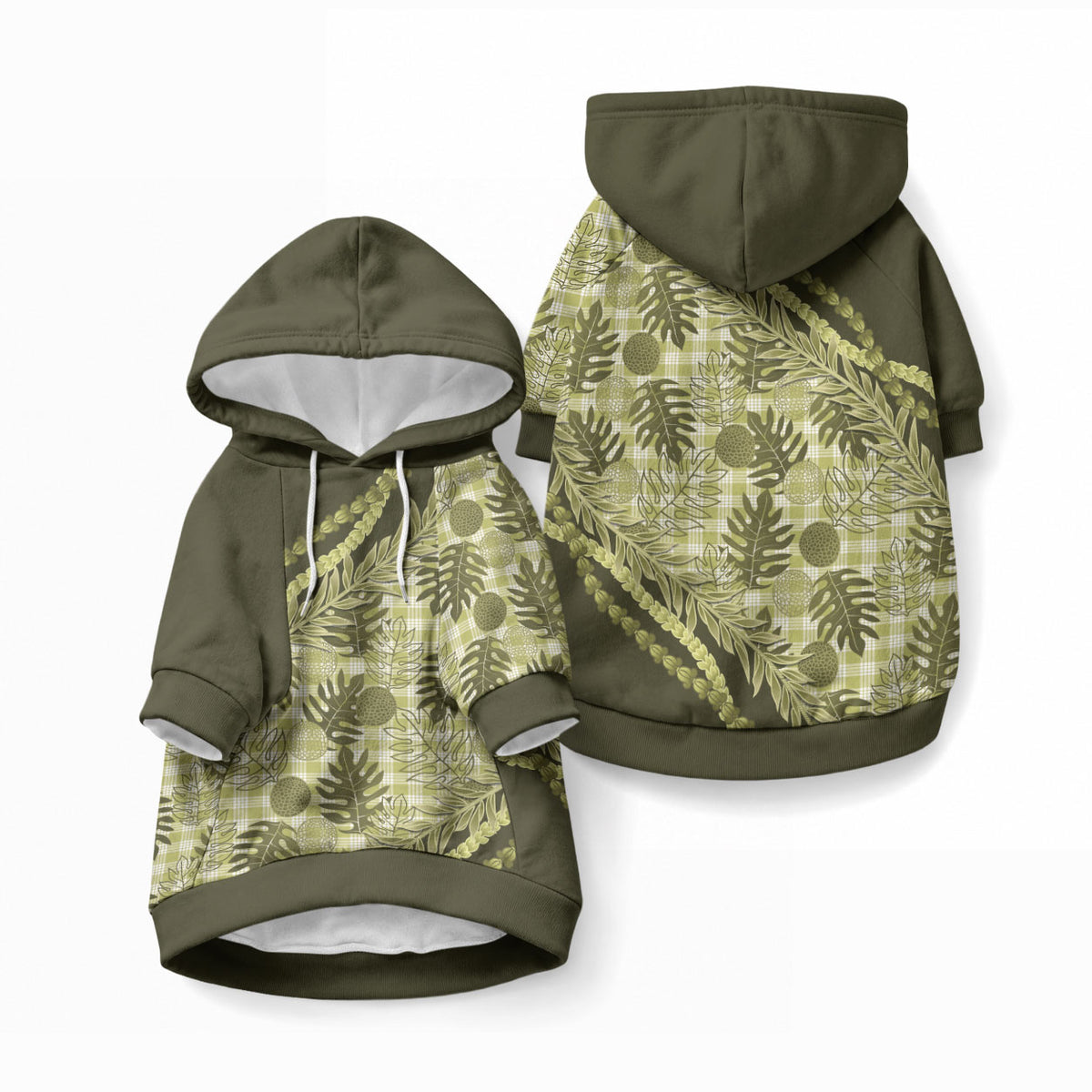 Hawaii Breadfruit Palaka Pet Hoodie Omaomao Maile Lei LT9 Pullover Green - Polynesian Pride