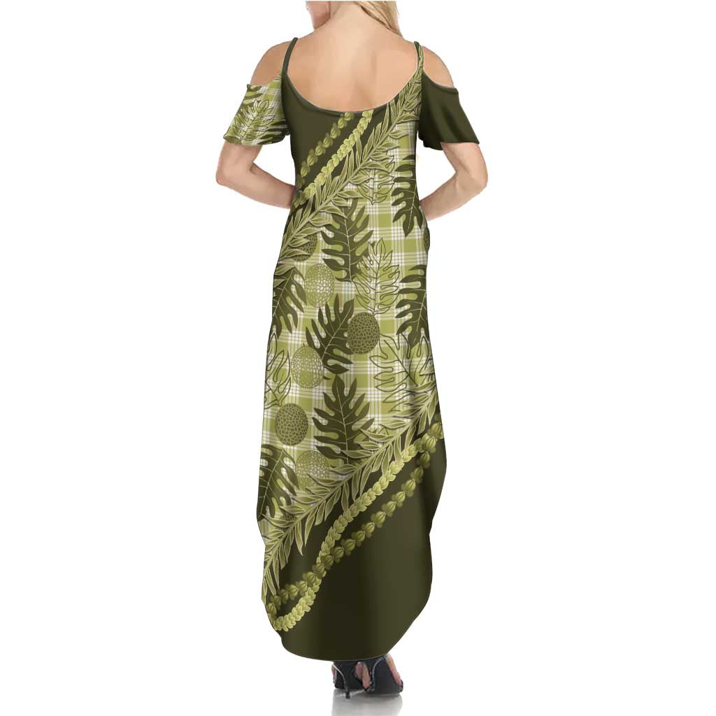 Hawaii Breadfruit Palaka Summer Maxi Dress Omaomao Maile Lei - Polynesian Pride