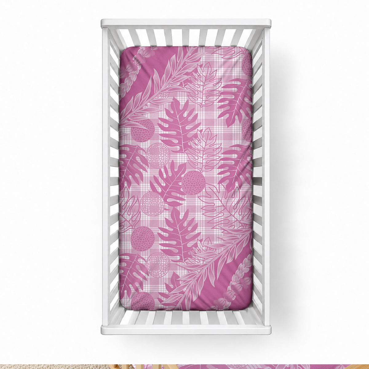 Hawaii Breadfruit Palaka Baby Bed Cover Omaomao Ulaula Maile Lei LT9 28 × 52 in Pink - Polynesian Pride